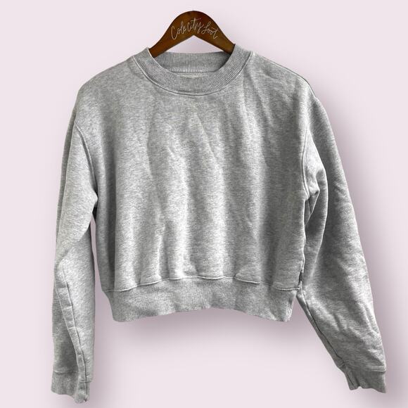 tna Fleece Crop Sweatshirt Crewneck Gray Medium - Picture 1 of 7